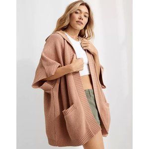 Aerie Hooded Sweater Poncho In Raw Sienna